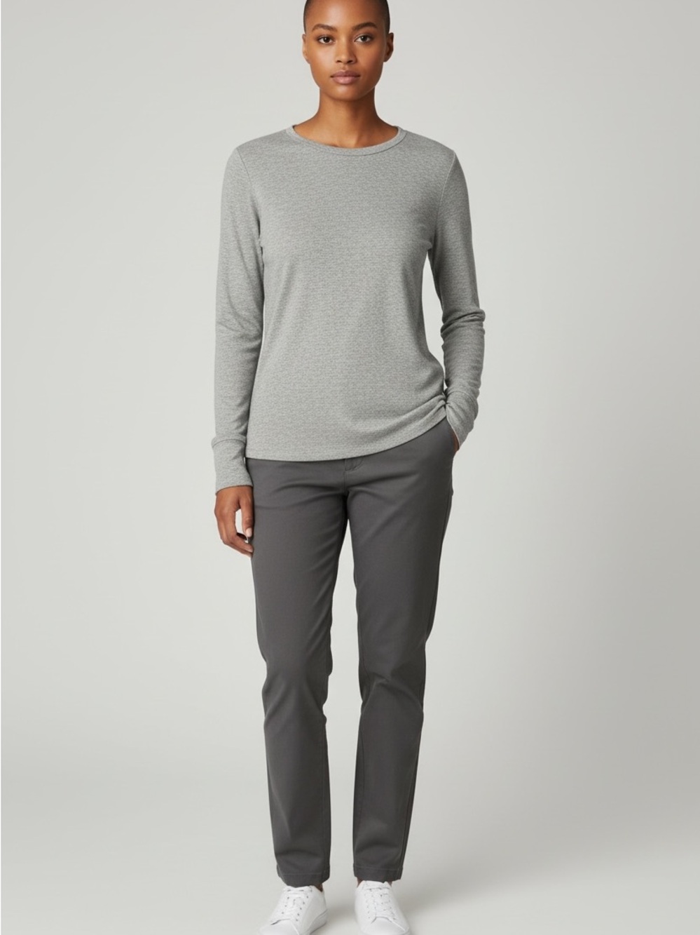 Women's Time & Tru Long Sleeve Crew Neck Ribbed Long Sleeved T- Shirt Size M